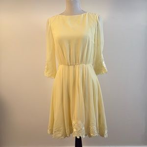 Elegant Yellow Lace Trim Dress